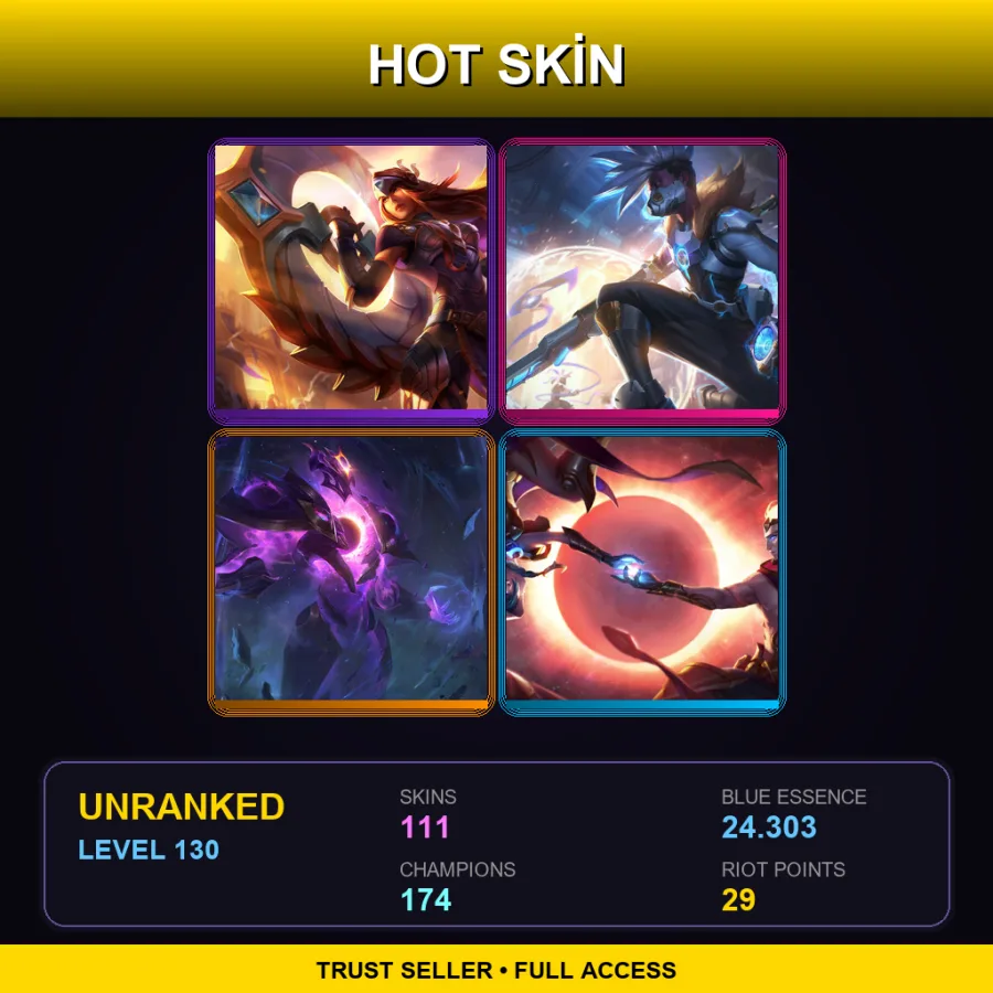 EUW | Lv130 | Unranked | 111 Skin | 174 Champ — LoL account
