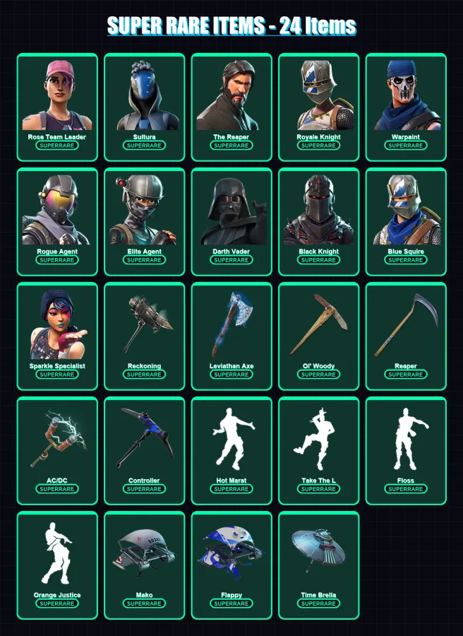 [PC/XBOX/PSN] | Rose Team Leader | Sultura | The Reaper | Royale Knight | Warpaint | 291 skin | 362 pickaxe | 271 emote | 269 glider | Lv6802