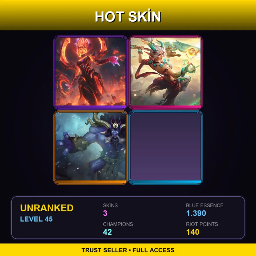 EUNE | Infernal Karma | Heavenscale Diana | Unchained Alistar | 3 Skin | 42 Champ | Lv45