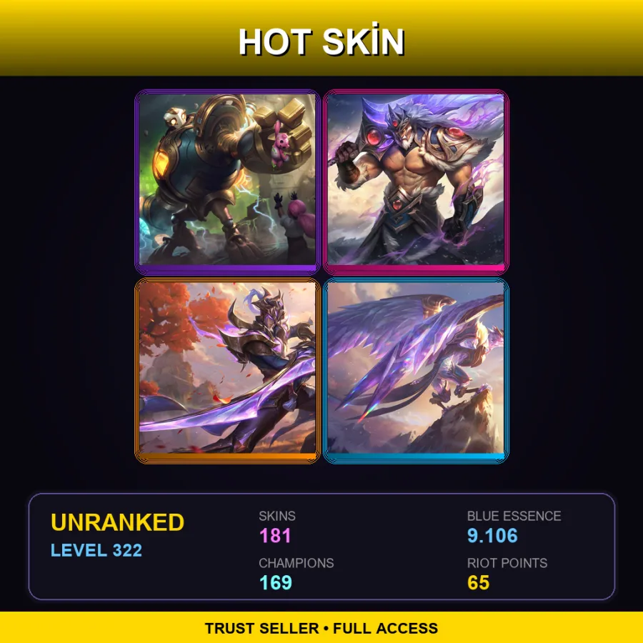 EUNE | Lv322 | Unranked | 181 Skin | 169 Champ — LoL account