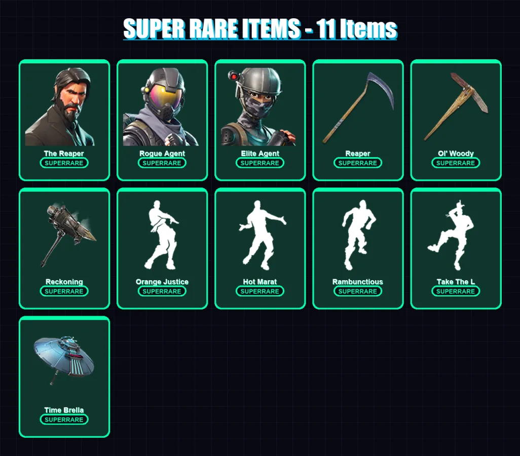 [PC/XBOX/PSN] | The Reaper | Rogue Agent | Elite Agent | Omega | The Visitor | 78 skin | 80 pickaxe | 95 emote | 86 glider | Lv1172