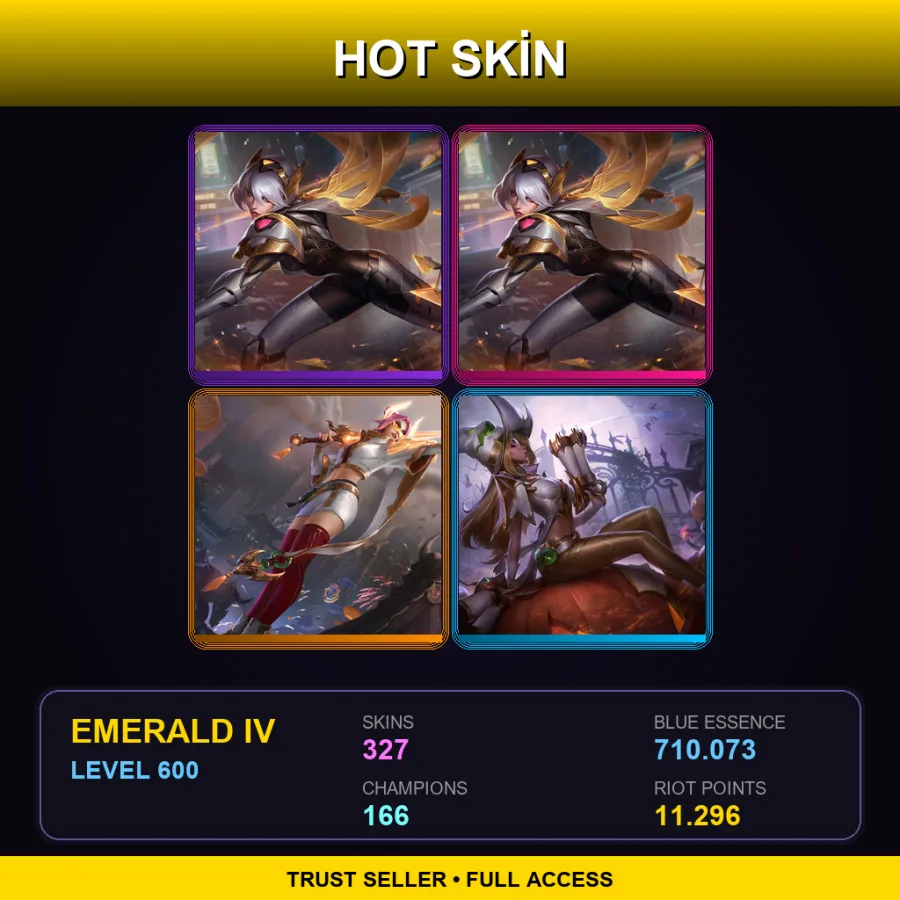 EUW | Lv600 | Emerald IV | 327 Skin | 166 Champ