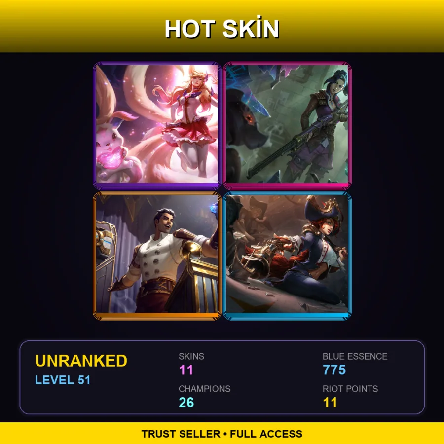 EUW | Lv51 | Unranked | 11 Skin | 26 Champ