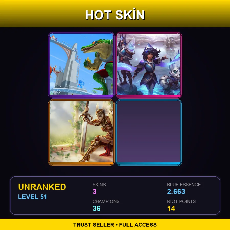 EUW | Lv51 | Unranked | 3 Skin | 36 Champ