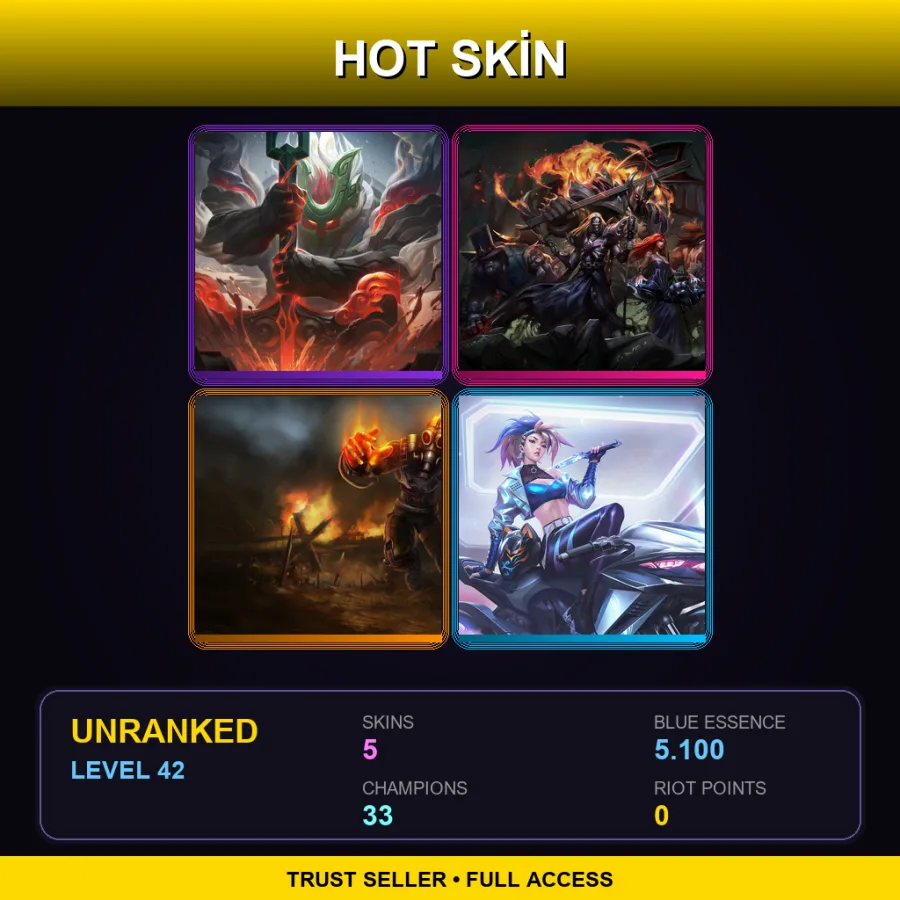LAN | Shan Hai Scrolls Nautilus | Pentakill Olaf | Apocalyptic Brand | K/DA ALL OUT Akali | 5 Skin | 33 Champ | Lv42