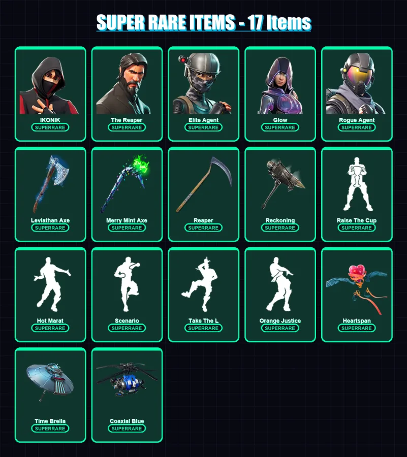 [PC] | IKONIK | The Reaper | Elite Agent | Glow | Rogue Agent | 226 skin | 222 pickaxe | 233 emote | 188 glider | Lv3520 — Fortnite account