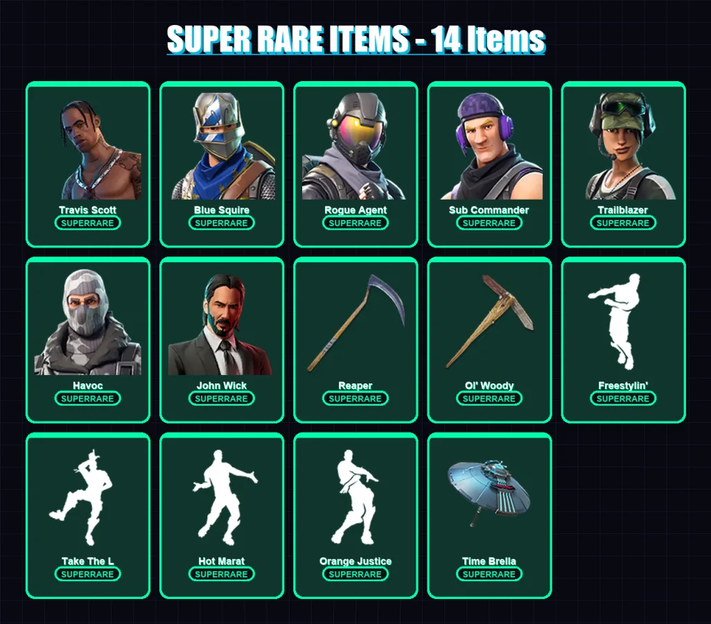 [PC] | Travis Scott | Blue Squire | Rogue Agent | Sub Commander | Trailblazer | 120 skin | 96 pickaxe | 94 emote | 85 glider | Lv849