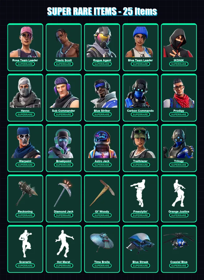 [PC/XBOX] | Rose Team Leader | Travis Scott | Rogue Agent | Blue Team Leader | IKONIK | 131 skin | 111 pickaxe | 113 emote | 113 glider | Lv1458 — Fortnite account