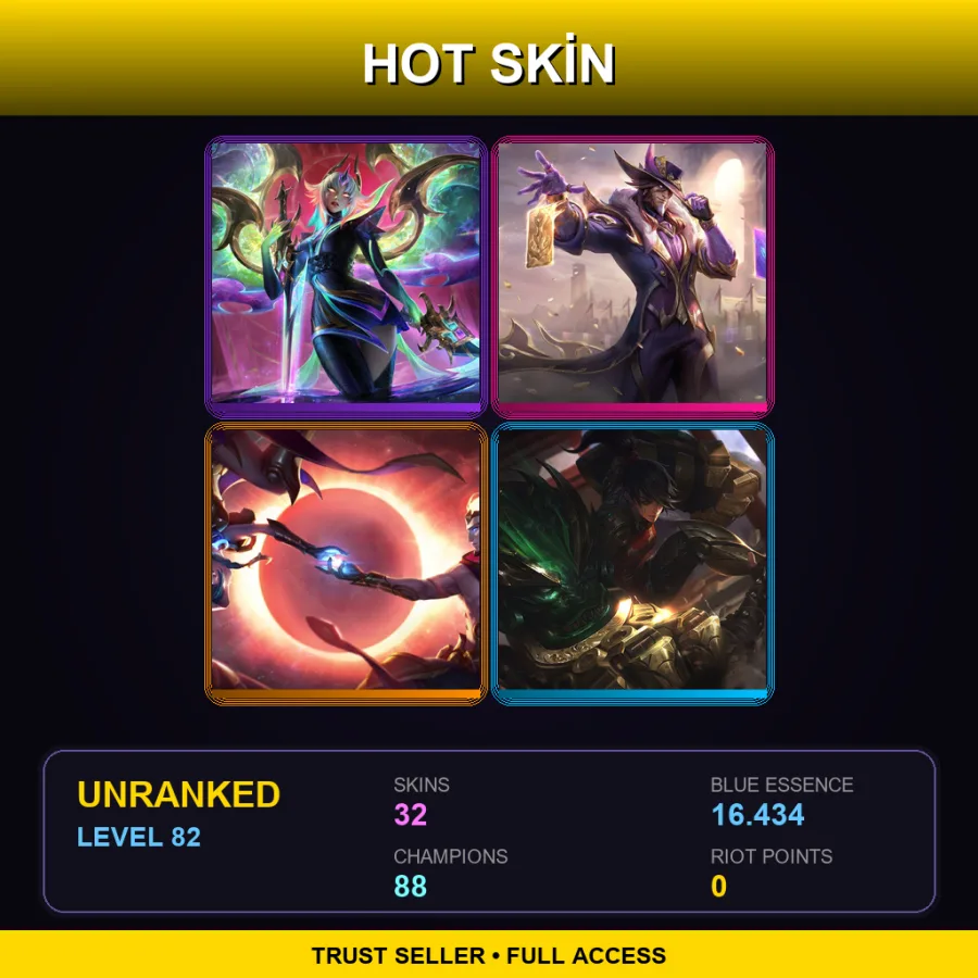 EUW | Lv82 | Unranked | 32 Skin | 88 Champ — LoL account