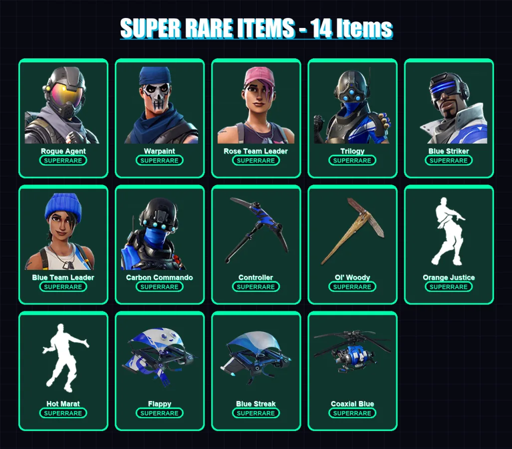 [PC/XBOX] | Rogue Agent | Warpaint | Rose Team Leader | Trilogy | Blue Striker | 52 skin | 53 pickaxe | 71 emote | 60 glider | Lv710 — Fortnite account