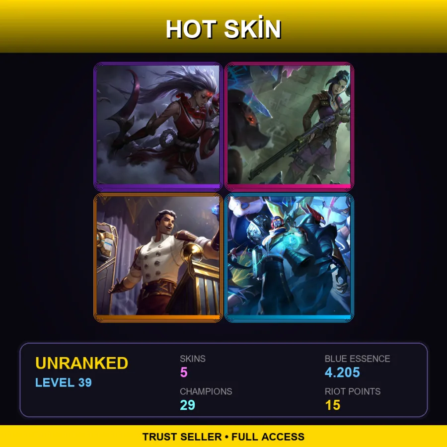 NA | Lv39 | Unranked | 5 Skin | 29 Champ — LoL account