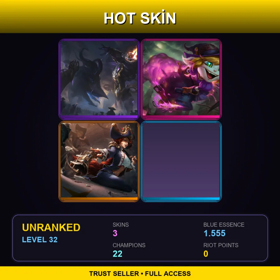 EUW | Lv32 | Unranked | 3 Skin | 22 Champ — LoL account