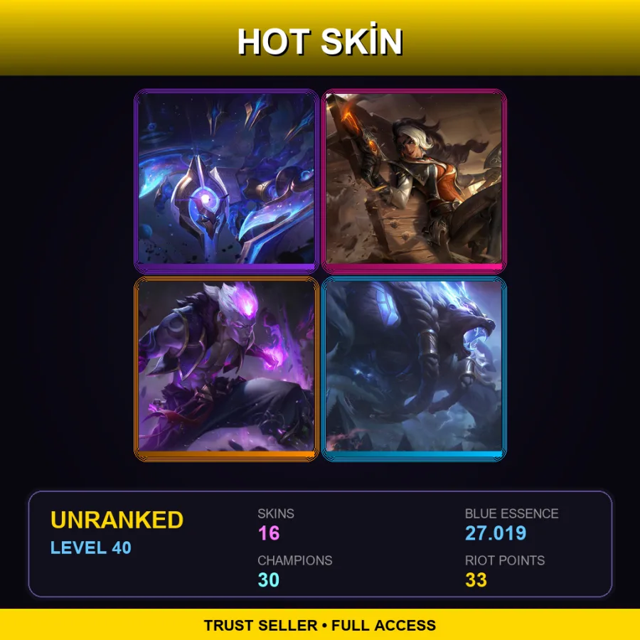TR | Lv40 | Unranked | 16 Skin | 30 Champ