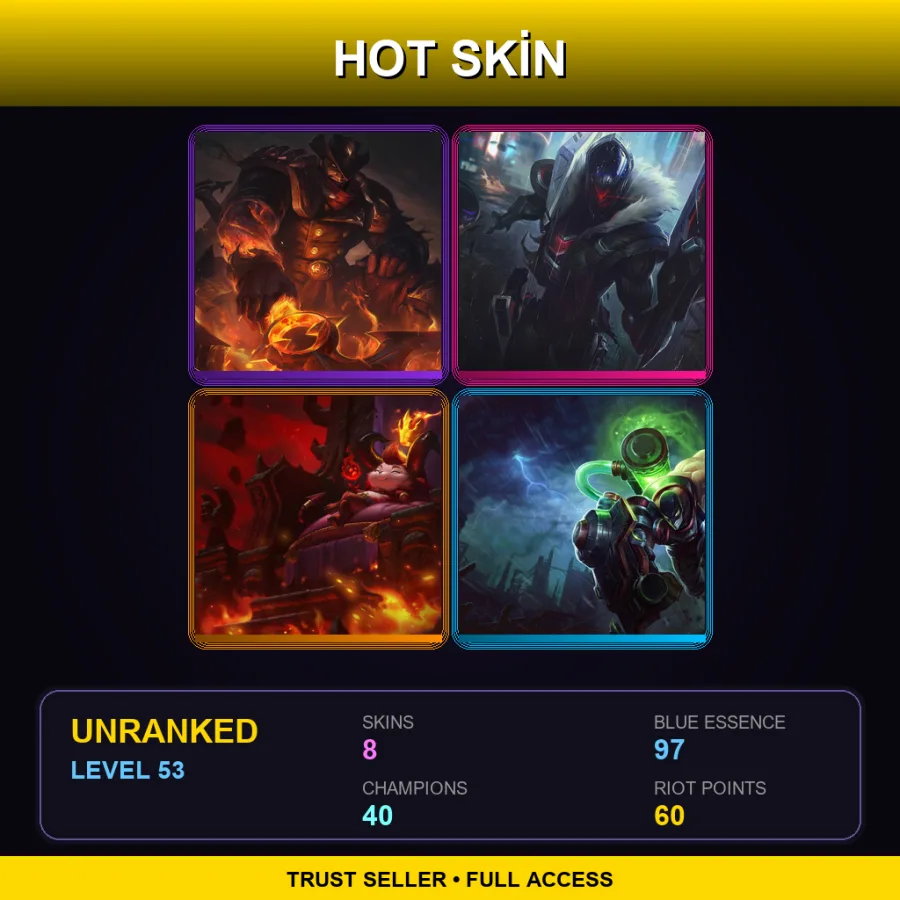 TR | Lv53 | Unranked | 8 Skin | 40 Champ — LoL account
