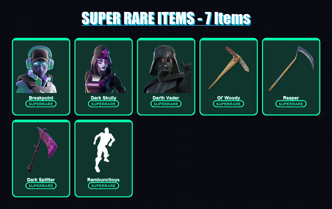 [PC] | Breakpoint | Dark Skully | Darth Vader | Molten Valkyrie | Blaze | 243 skin | 201 pickaxe | 173 emote | 118 glider | Lv2346