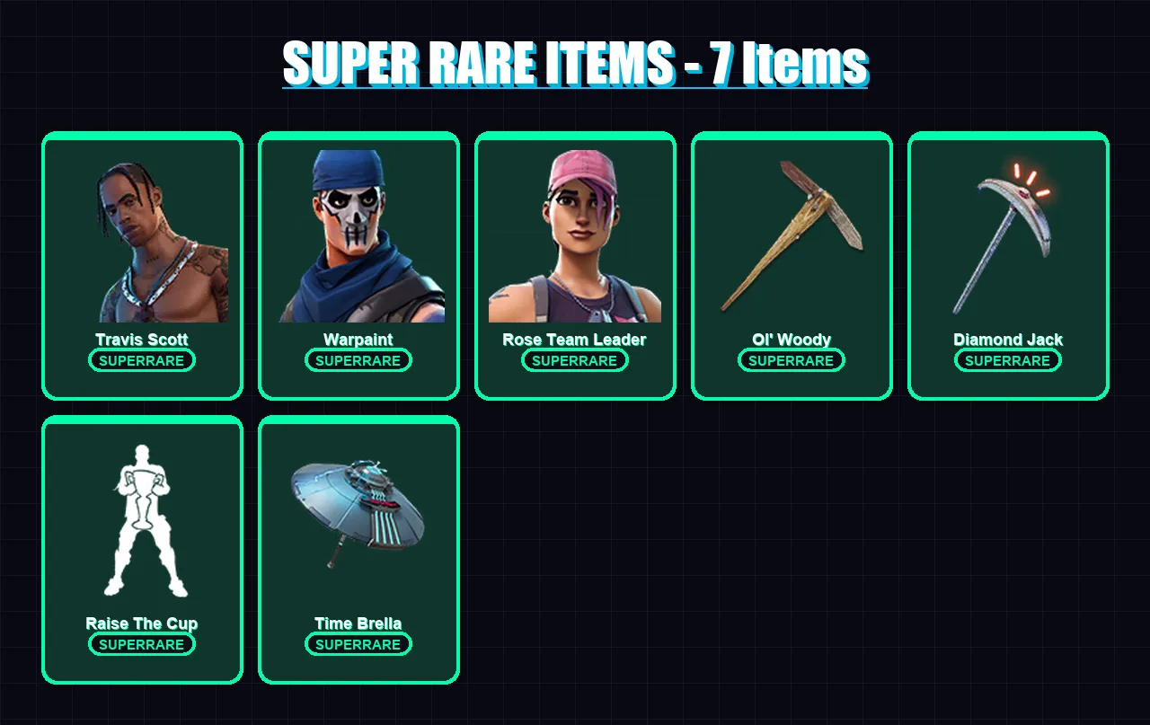 [PC/PSN] | Travis Scott | Warpaint | Rose Team Leader | The Imagined | Fusion | 217 skin | 224 pickaxe | 157 emote | 175 glider | Lv2492 — Fortnite account