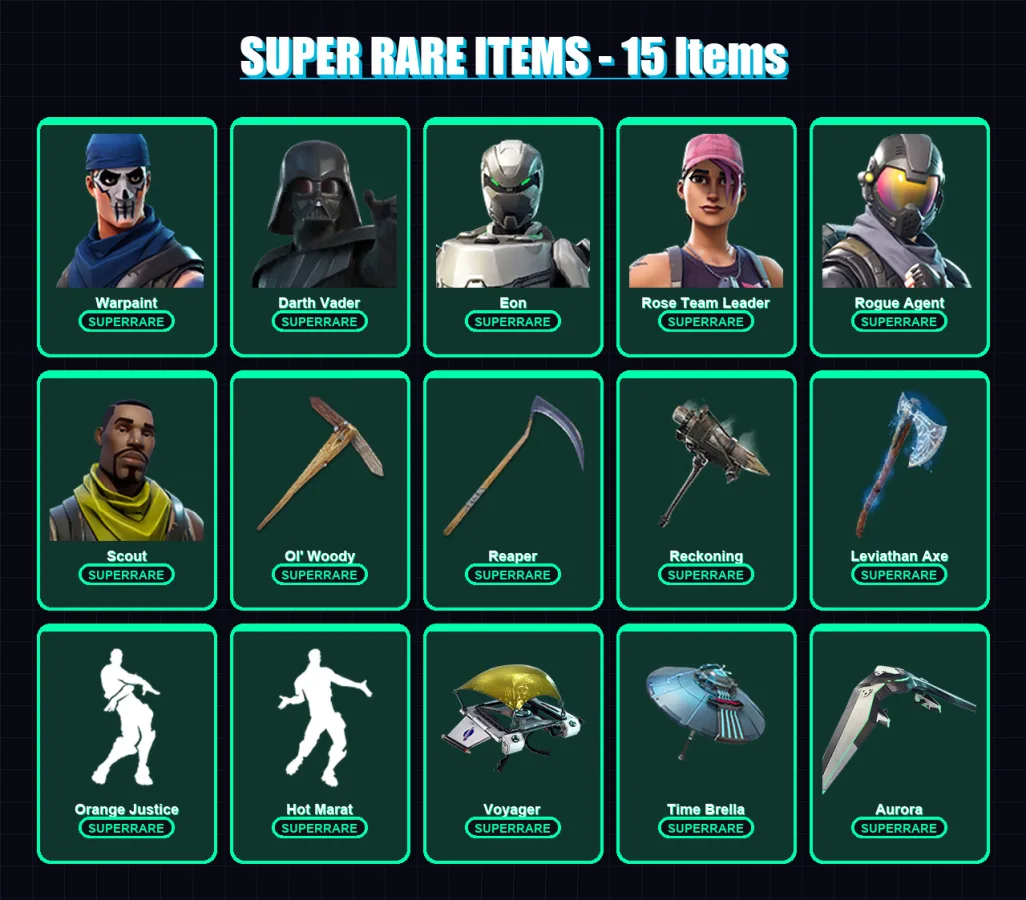 [PC] | Warpaint | Darth Vader | Eon | Rose Team Leader | Rogue Agent | 282 skin | 229 pickaxe | 206 emote | 167 glider | Lv2379