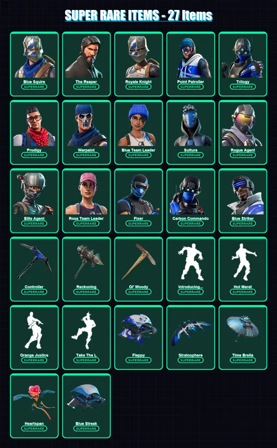 [PS4/PS5/XBOX/PC] | Blue Squire | The Reaper | Royale Knight | Point Patroller | Trilogy | 160 skin | 136 pickaxe | 118 emote | 142 glider | Lv1635