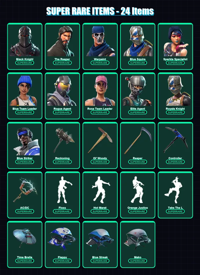 [PC/XBOX] | Black Knight | The Reaper | Warpaint | Blue Squire | Sparkle Specialist | 79 skin | 99 pickaxe | 84 emote | 89 glider | Lv1342