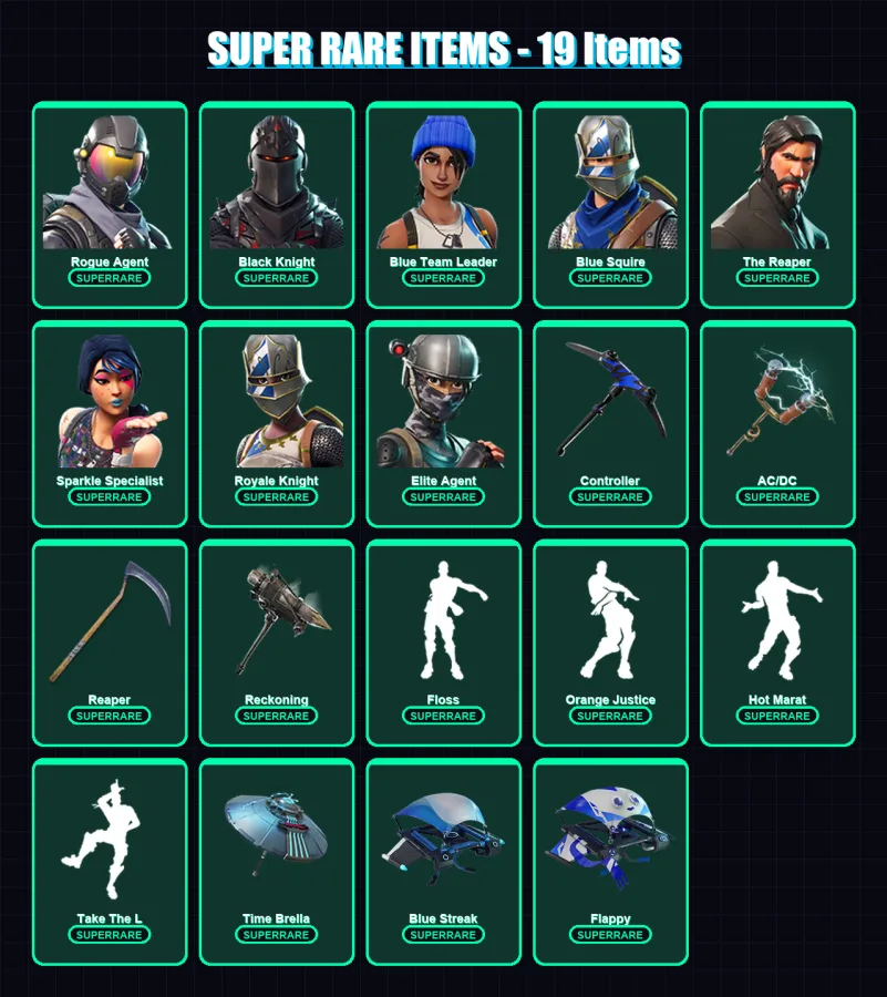 [PC/XBOX] | Rogue Agent | Black Knight | Blue Team Leader | Blue Squire | The Reaper | 146 skin | 127 pickaxe | 115 emote | 101 glider | Lv1643