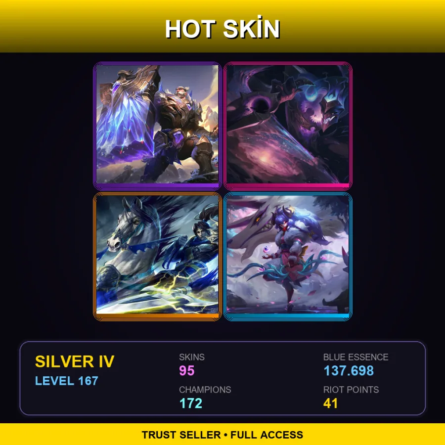 OCE | Lv167 | Silver IV | 95 Skin | 172 Champ — LoL account