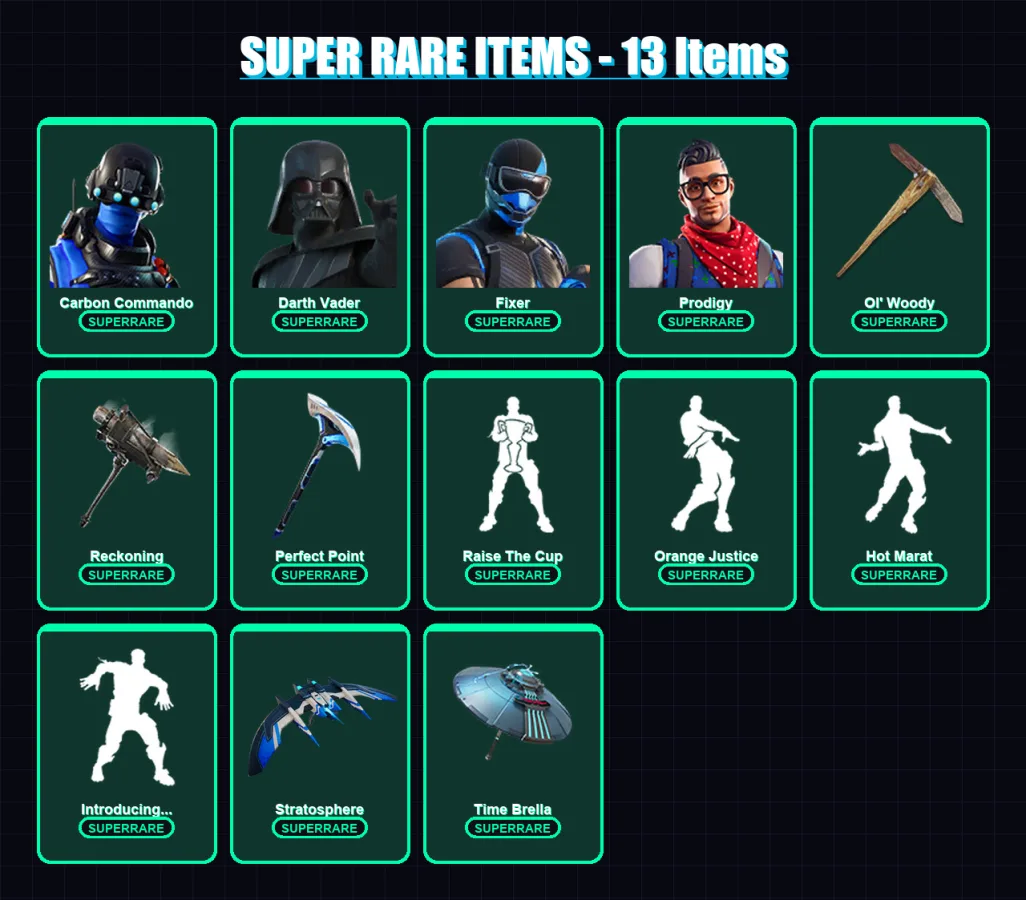 [PS4/PS5/XBOX/PC] | Carbon Commando | Darth Vader | Fixer | Prodigy | Sentinel | 381 skin | 421 pickaxe | 329 emote | 310 glider | Lv4965