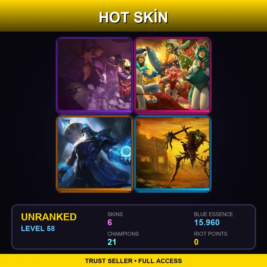 EUNE | Lv58 | Unranked | 6 Skin | 21 Champ — LoL account