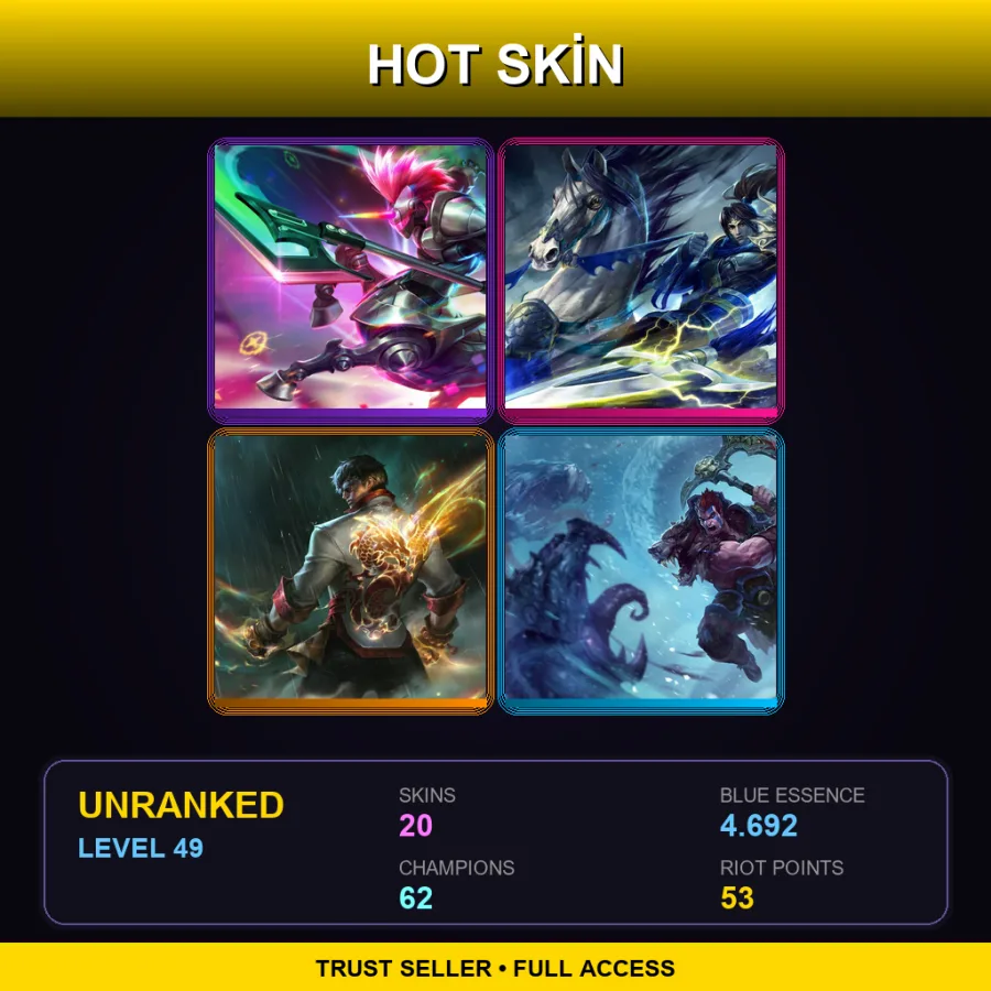 TR | Lv49 | Unranked | 20 Skin | 62 Champ