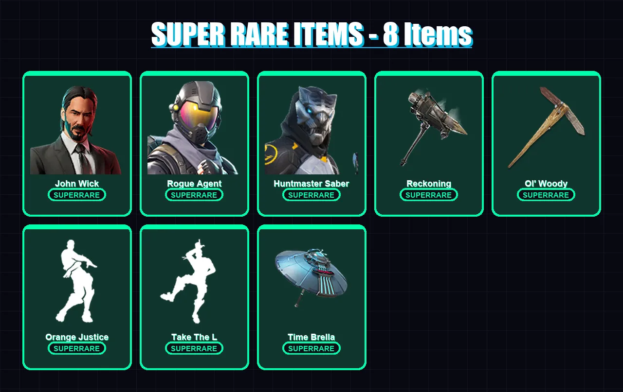 [PC] | John Wick | Rogue Agent | Huntmaster Saber | Valor | Ragnarok | 46 skin | 35 pickaxe | 53 emote | 40 glider | Lv593 — Fortnite account