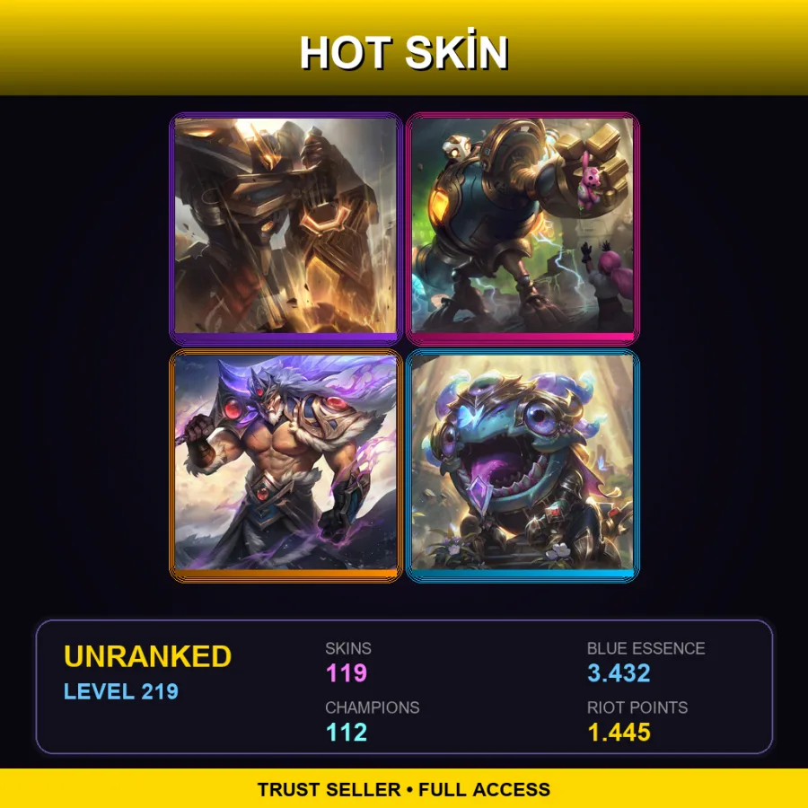NA | Lv219 | Unranked | 119 Skin | 112 Champ — LoL account
