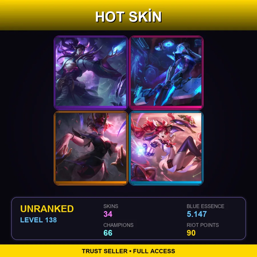 LAN | Lv138 | Unranked | 34 Skin | 66 Champ — Enchanted Galio