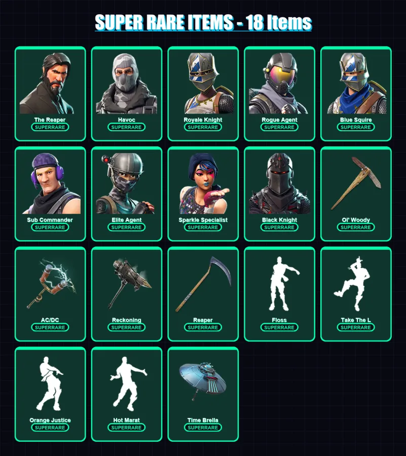 [PC/XBOX/PSN] | The Reaper | Havoc | Royale Knight | Rogue Agent | Blue Squire | 68 skin | 52 pickaxe | 64 emote | 65 glider | Lv790 — Fortnite account