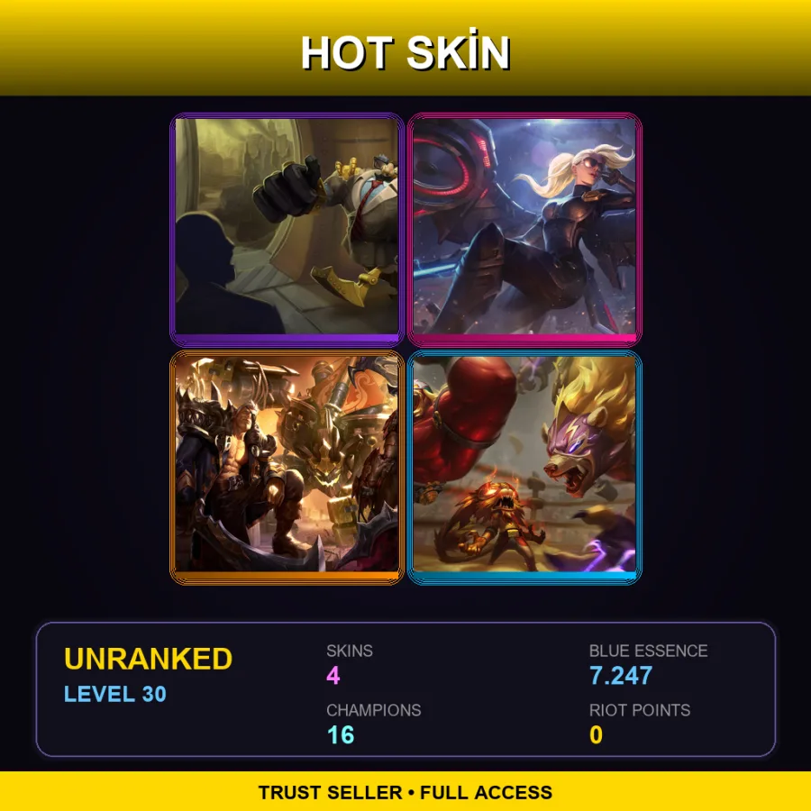 LAS | Definitely Not Blitzcrank | Riot Kayle | Ironside Malphite | El Rayo Volibear | 4 Skin | 16 Champ | Lv30