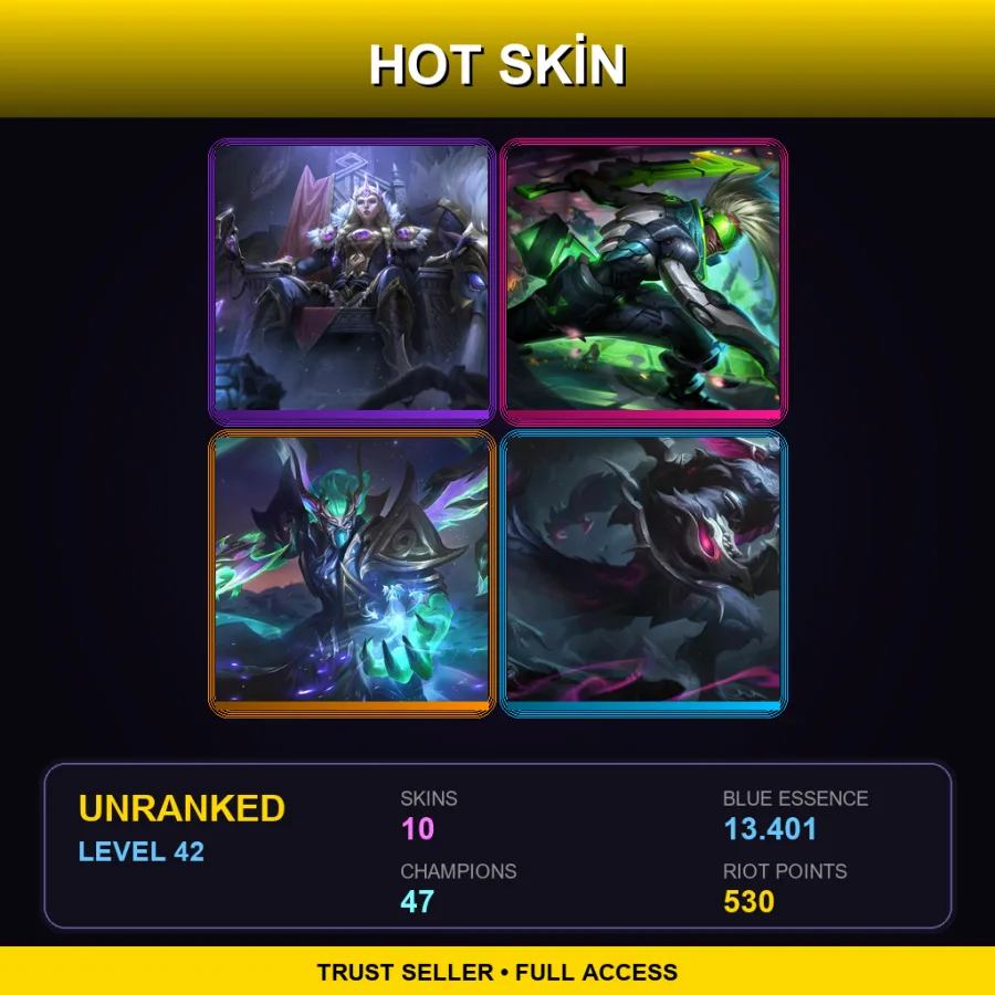 EUW | Lv42 | Unranked | 10 Skin | 47 Champ — LoL account