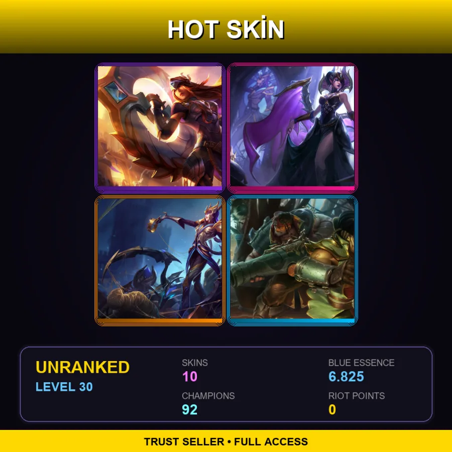 SG | Lv30 | Unranked | 10 Skin | 92 Champ — LoL account