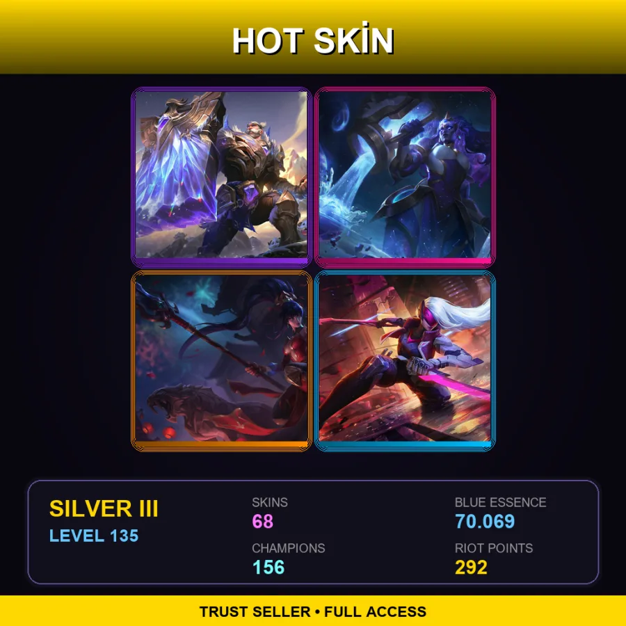 ME | Lv135 | Silver III | 68 Skin | 156 Champ — LoL account
