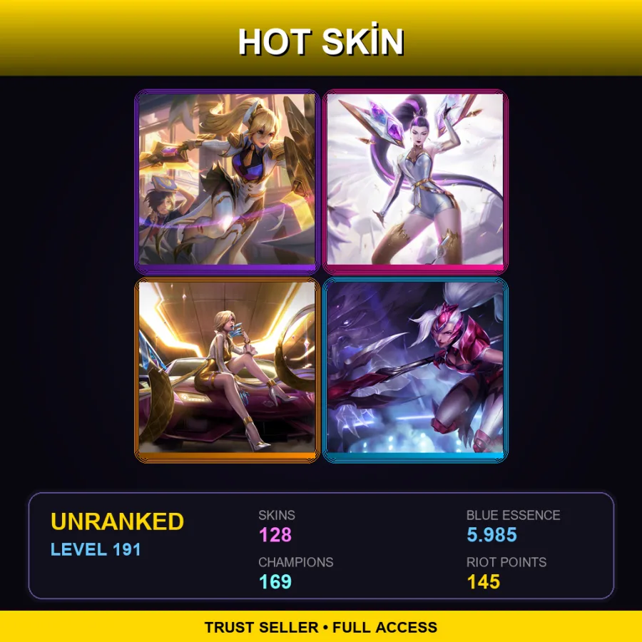 SG | Lv191 | Unranked | 128 Skin | 169 Champ — LoL account