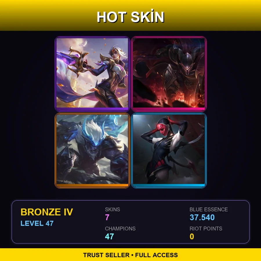 EUW | Lv47 | Bronze IV | 7 Skin | 47 Champ — LoL account