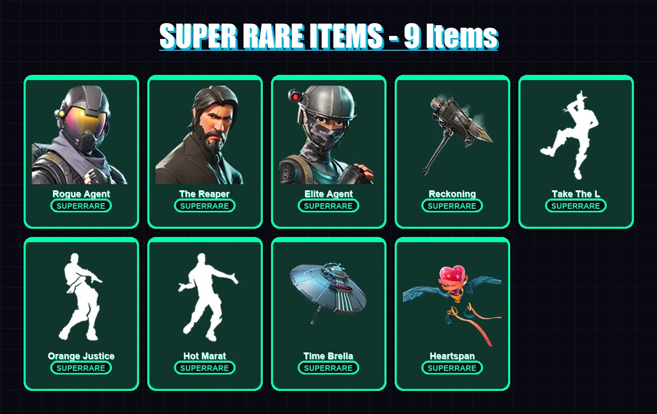[PS4/PS5/PC] | Rogue Agent | The Reaper | Elite Agent | Menace | Eternal Knight | 105 skin | 106 pickaxe | 118 emote | 114 glider | Lv2032