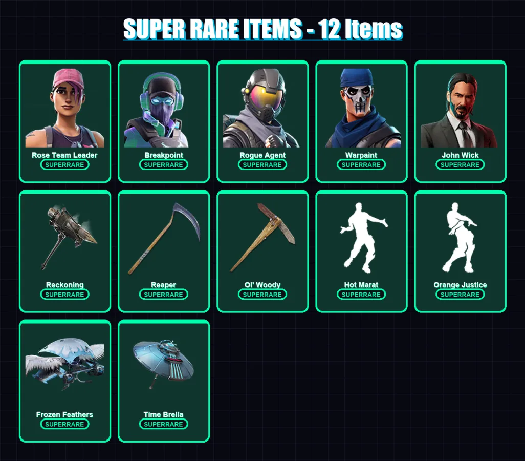 [PS4/PS5/XBOX/PC] | Rose Team Leader | Breakpoint | Rogue Agent | Warpaint | John Wick | 177 skin | 161 pickaxe | 147 emote | 138 glider | Lv1515 — Fortnite account