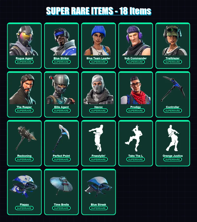 [PS4/PS5/XBOX/PC] | Rogue Agent | Blue Striker | Blue Team Leader | Sub Commander | Trailblazer | 80 skin | 88 pickaxe | 84 emote | 81 glider | Lv12