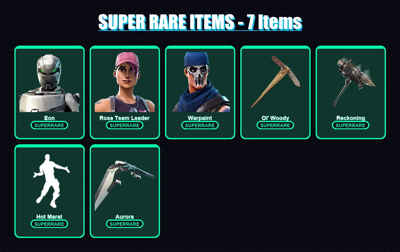[PC/XBOX/PSN] | Eon | Rose Team Leader | Warpaint | Sentinel | Frostbite | 47 skin | 72 pickaxe | 58 emote | 66 glider | Lv704