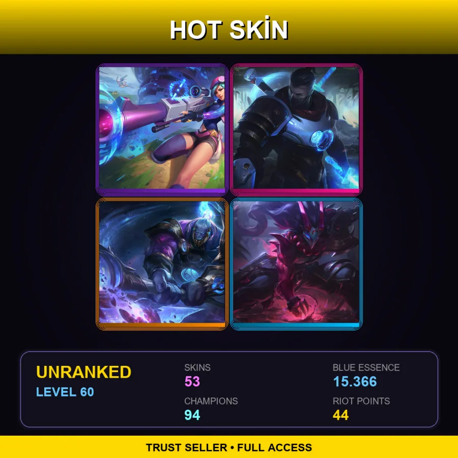 BR | Arcade Caitlyn | Pulsefire Shen | Cosmic Paladin Sion | Blood Moon Tryndamere | 53 Skin | 94 Champ | Lv60