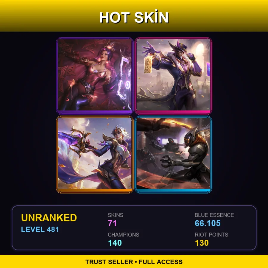 LAS | Lv481 | Unranked | 71 Skin | 140 Champ — LoL account