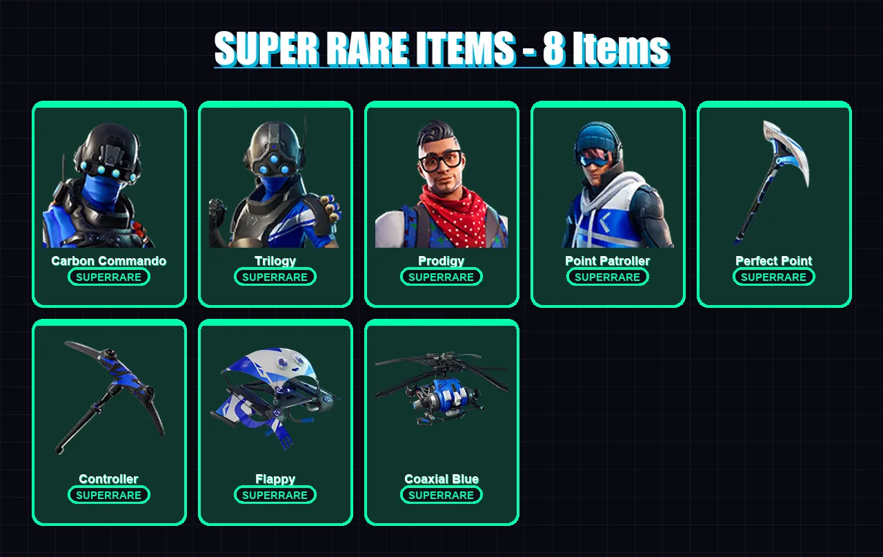 [PC/XBOX/PSN] | Carbon Commando | Trilogy | Prodigy | Point Patroller | Deadpool | 34 skin | 31 pickaxe | 39 emote | 35 glider | Lv520