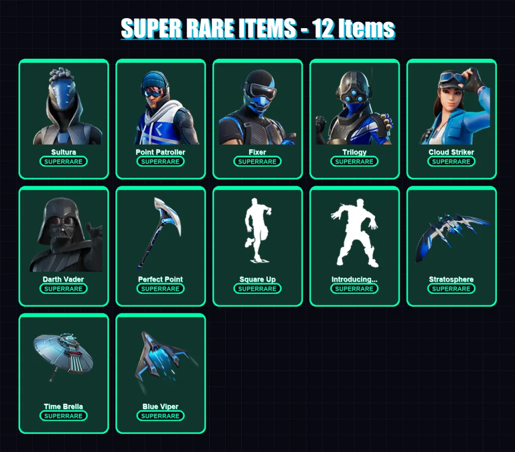 [PC] | Sultura | Point Patroller | Fixer | Trilogy | Cloud Striker | 92 skin | 132 pickaxe | 102 emote | 120 glider | Lv1549