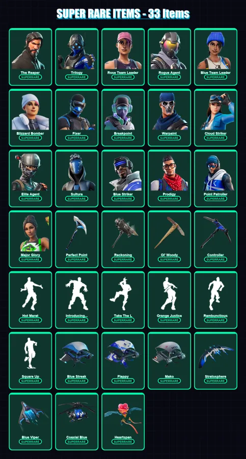 [PC/XBOX] | The Reaper | Trilogy | Rose Team Leader | Rogue Agent | Blue Team Leader | 179 skin | 163 pickaxe | 182 emote | 152 glider | Lv2181