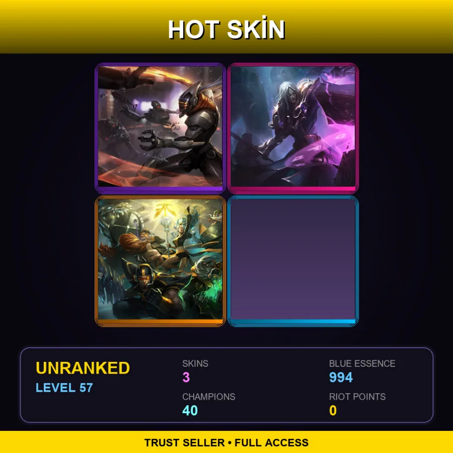 EUW | Lv57 | Unranked | 3 Skin | 40 Champ