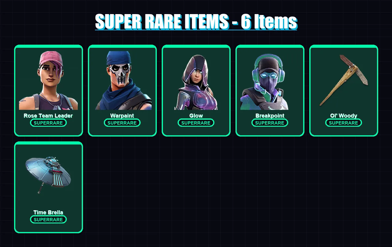 [PC/PSN] | Rose Team Leader | Warpaint | Glow | Breakpoint | Rox | 89 skin | 105 pickaxe | 100 emote | 107 glider | Lv1695