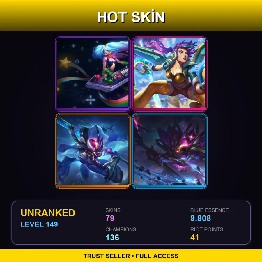 SG | Arcade Sona | Arcade Kai'Sa | Cosmic Blade Master Yi | Dark Star Mordekaiser | 79 Skin | 136 Champ | Lv149